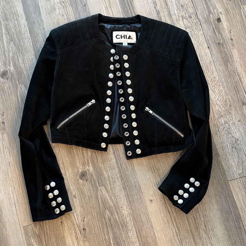 Vintage Chia Black Suede Cropped Studded Jacket S/M